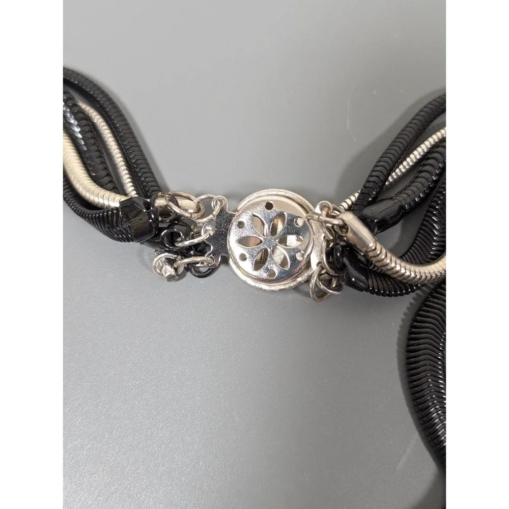 Black Multi‎ Chain Necklace Silver Tone Accent Long 24
